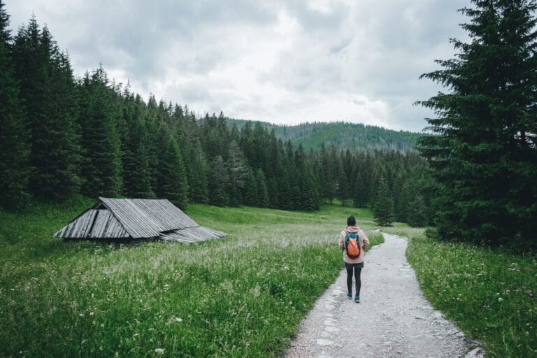 Kobieta wędrująca górskim szlakiem w Tatra